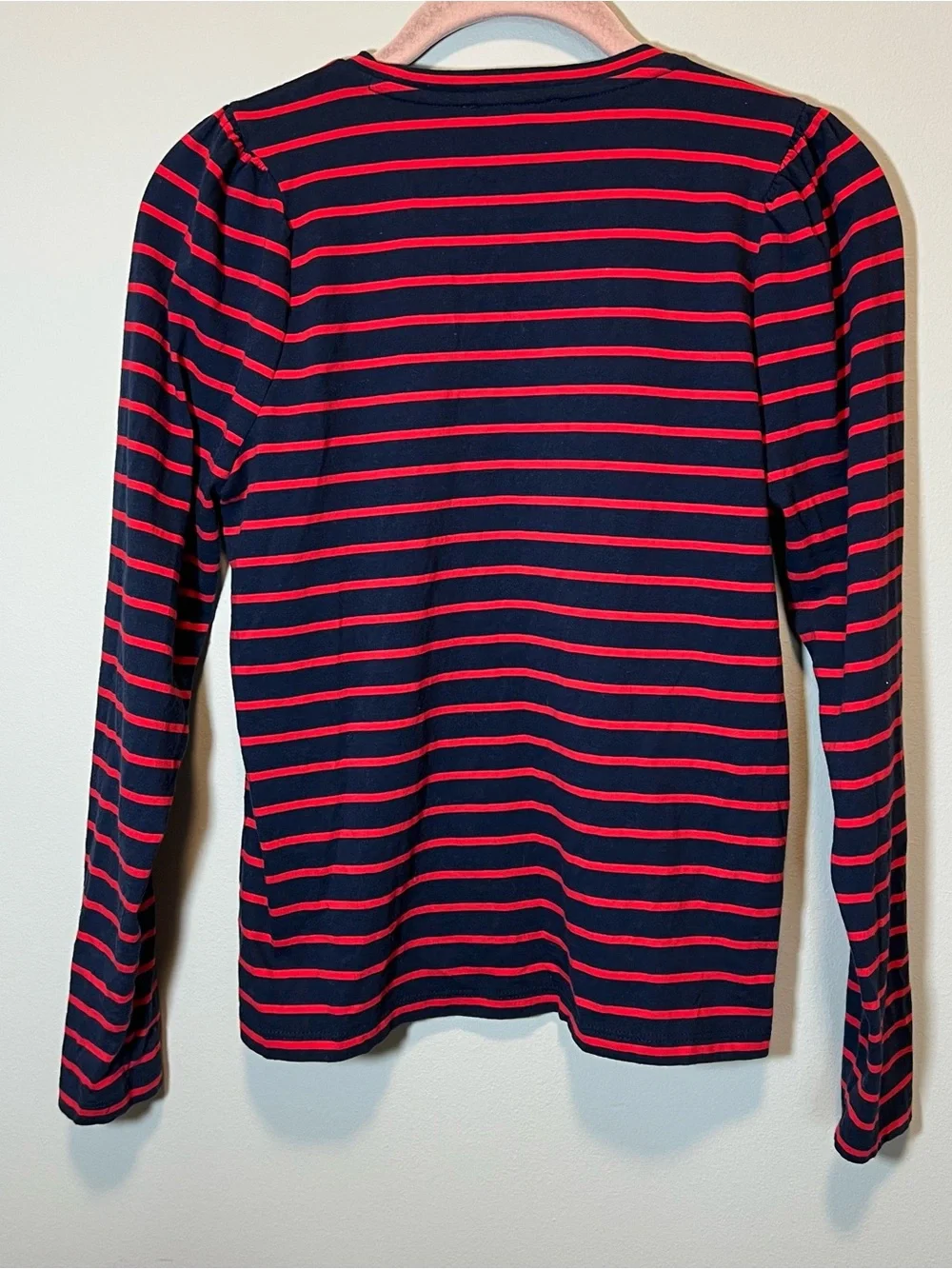 J. Crew Puff Sleeve Cotton Long Sleeve Shirt‎ Red Navy Blue Striped XS